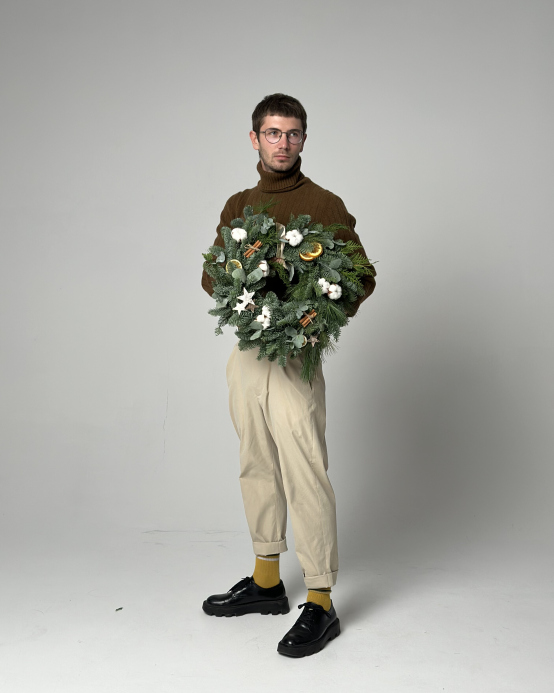 Christmas wreath with cotton