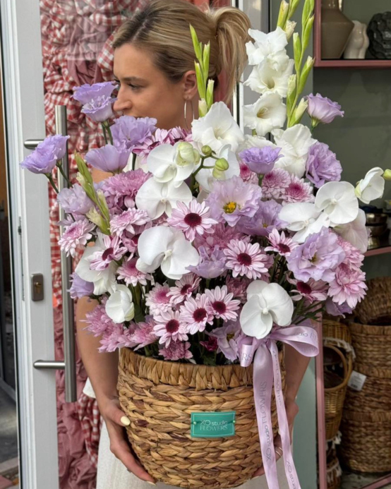 Basket with Orchids and Chrysanthemums