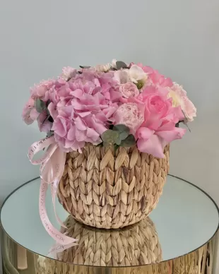 Basket with delicate flowers