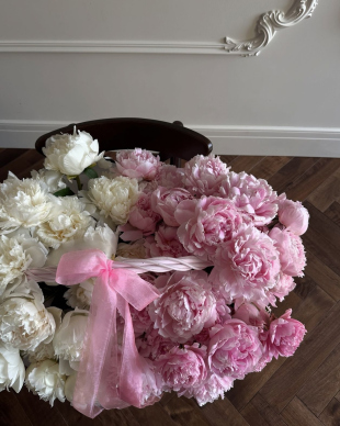 Basket with peonies