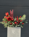 Christmas table arrangement with amaryllis