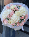 Bouquet with hydrangeas and spray roses.