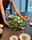 Christmas table arrangement, in green
