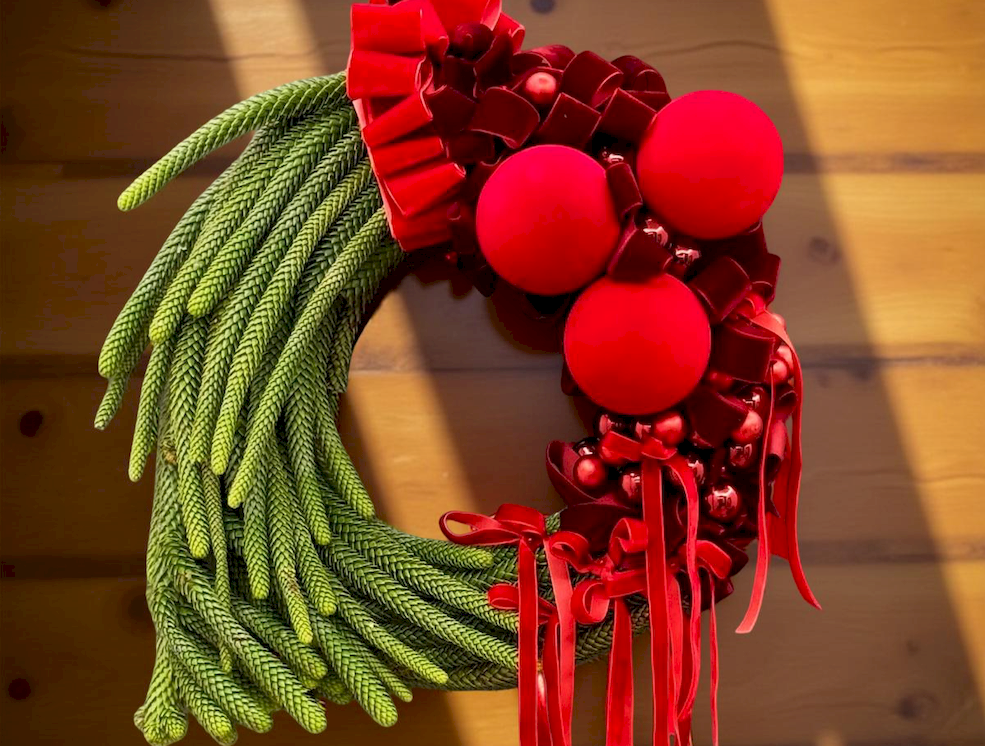 Christmas decorations made from araucaria at XOstudio FLOWERS in Chisinau.